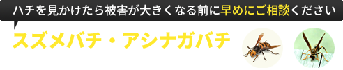 スズメバチ・アシナガバチはとくに危険。早めにご相談を。